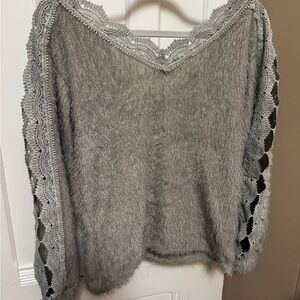 Gray Lace-Trimmed Women's Sweater
